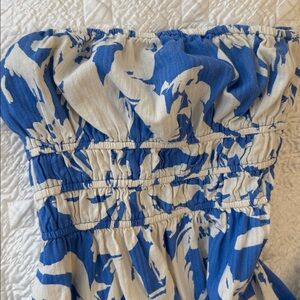 Billabong Strapless Midi Dress with Blue and Cream Floral Design